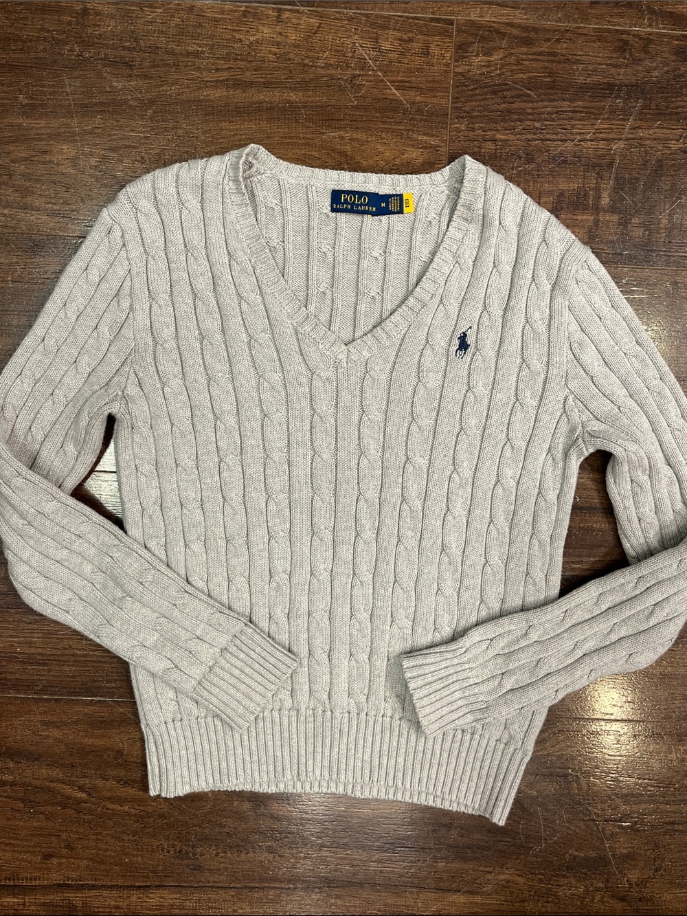Polo by Ralph Lauren Gray Cable Knit V-Neck Sweater M